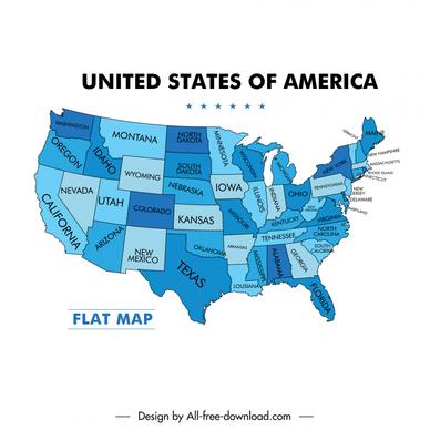 usa nation map banner blue flat sketch