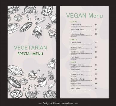 vegetarian restaurant food menu template classical handdrawn elegance