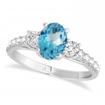 Oval Cut Blue Topaz & Diamond Engagement Ring Platinum (1.40ct)