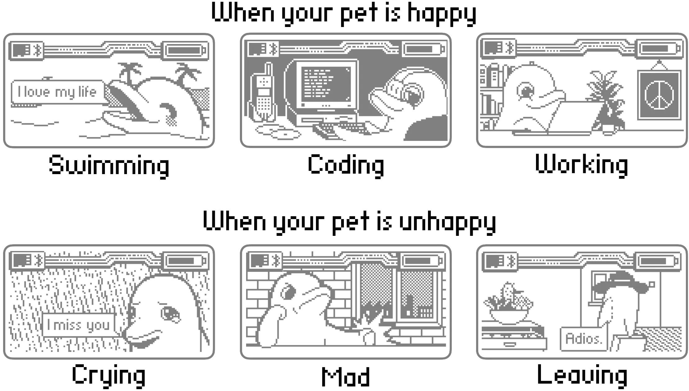 Your digital pet is able to express various emotions