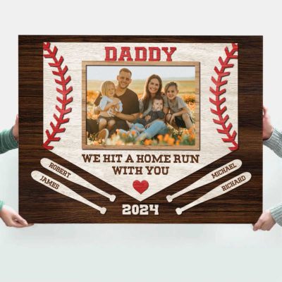 Baseball Father's Day Gift 2024, We Hit A Home Run With You Custom Photo Print, Baseball Dad Gift With Kids Names, Baseball's Lover Gift