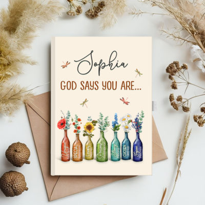 god says you are bible verse journal, personalized inspiration bible notebook, flower christian gift, religious gift for girl, affirmations gift