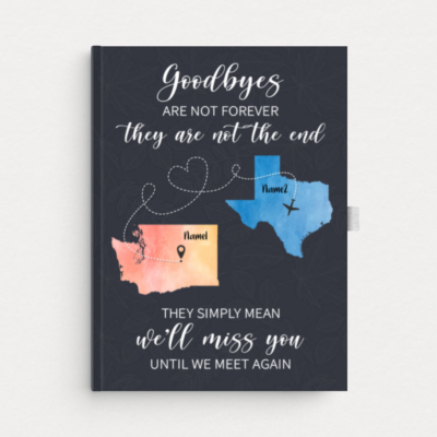 personalized long distance journal two map notebook state to state gift coworker leaving gift going away family friends gift long distance gifts