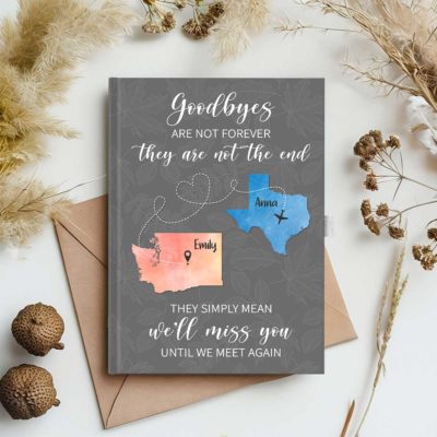 personalized long distance journal two map notebook state to state gift coworker leaving gift going away family friends gift long distance gifts