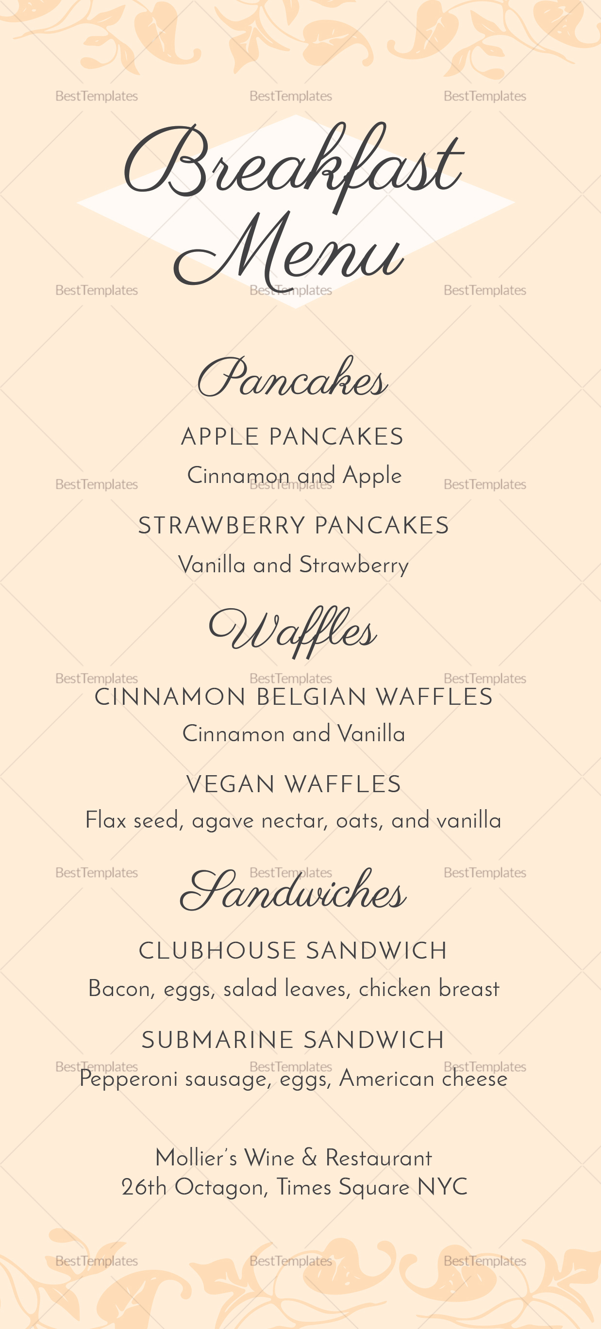 Printable Breakfast Menu