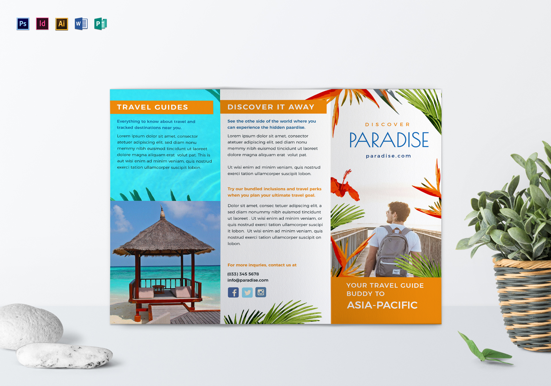  Travel  Tri Fold Brochure  Design Template in PSD Word 