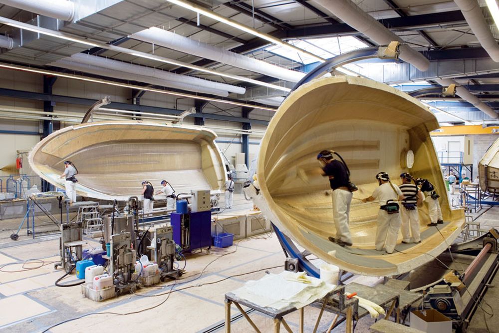 boat building: basic construction of resin, fiberglass