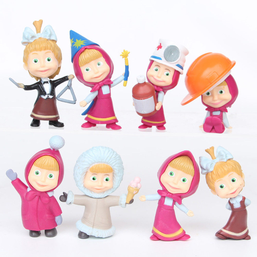 Lot of Masha And The Bear Action Figure Cute Doll Cake Topper Play set ...