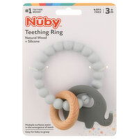 Nuby Teething Ring, Natural Wood + Silicone, 3m+ - 1 Each 