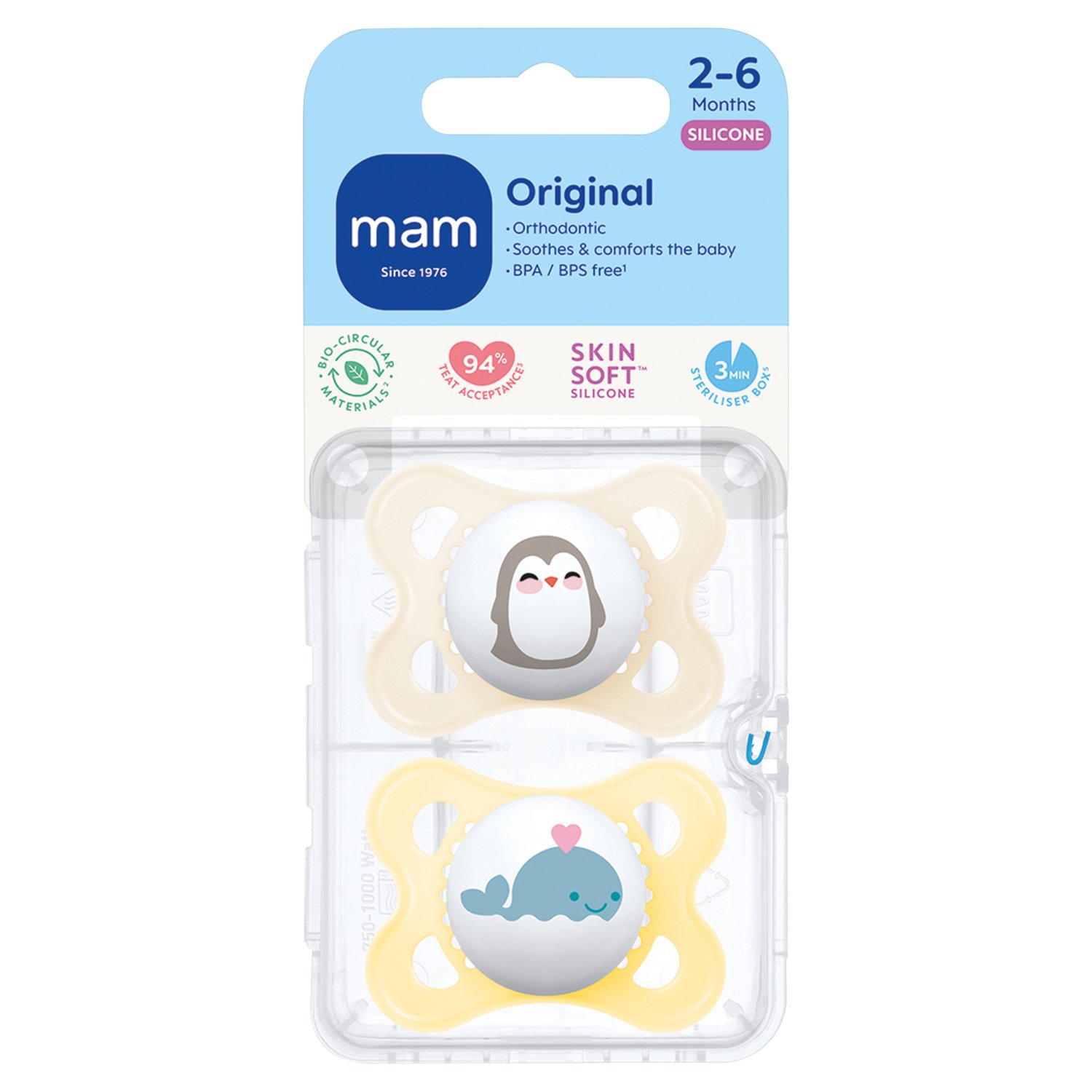 Mam Pure Night 2-6 Months Soothers 2 Pack Mixed (2 Piece)