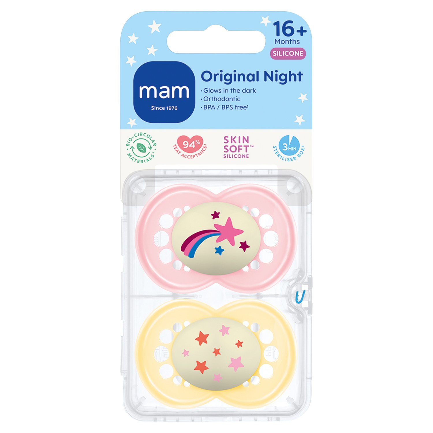 Mam Pure Night 16+ Months Soothers 2 Pack Mixed (2 Piece)