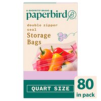 Paperbird Quart Size Double Zipper Seal Storage Bags, 80 count