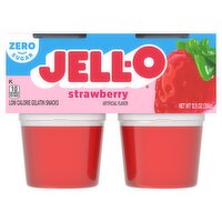 Jell-O Zero Sugar Strawberry Low Calorie Gelatin Snacks, 4 count, 12.5 oz