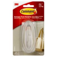 Command™ Large Traditional Hook, Brushed Nickel, 1 Hook, 2 Strips/Pack