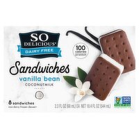 So Delicious Dairy Free Vanilla Bean Non-Dairy Frozen Dessert Sandwiches, 2.3 fl oz, 8 count