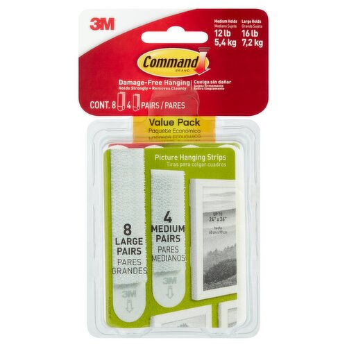 Command™ Medium and Large Picture Hanging Strips, 4 Sets of Medium, 8 Sets of Large/Pack