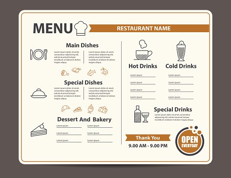 Restaurant and cafe menu design Clipart Image