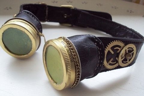 Cheap but effective Steampunk Goggles .  Make a pair of goggles in under 180 minutes using acrylic paint, chain, and needle & thread. Inspired by halloween, gothic, and steampunk. Creation posted by Juliet J. Difficulty: 3/5. Cost: Cheap.