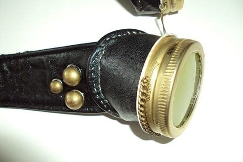 Cheap but effective Steampunk Goggles .  Make a pair of goggles in under 180 minutes using acrylic paint, chain, and needle & thread. Inspired by halloween, gothic, and steampunk. Creation posted by Juliet J. Difficulty: 3/5. Cost: Cheap.