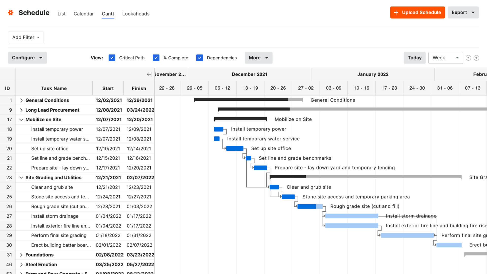 screen capture of a calendar's schedule on Procore