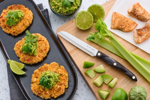 Salmon Cakes With Tomatillo and Avocado Salsa Verde