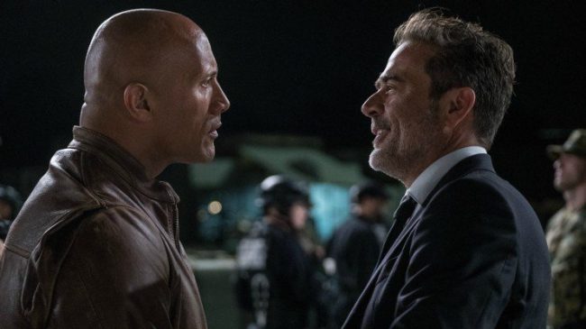 Dwayne Johnson and Jeffrey Dean Morgan in the movie Rampage. 