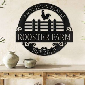 Family Rooster Sign Metal Wall Art Retro Poultry Gift Personalized Metal Signs Housewarming Gift