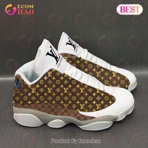 Louis Vuitton Air Jordan 13 White Brown Gold LV Shoes, Sneakers