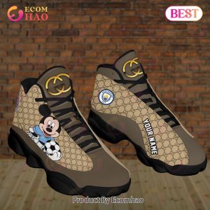 Limited Edition Custom Name Gucci Jordan 13 Man City Mickey Sneakers Shoes Hot 2023 GC Gifts Unisex