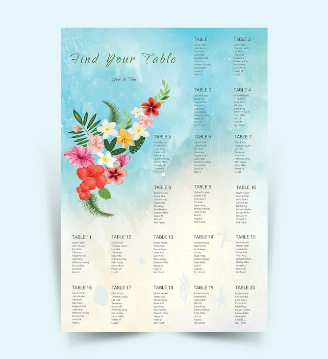 Beach Wedding Seating Chart