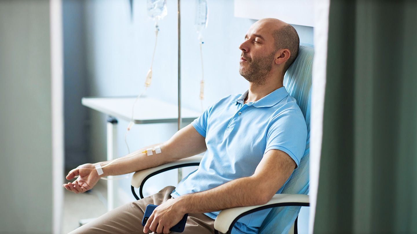 man starting early IV treatment with infliximab