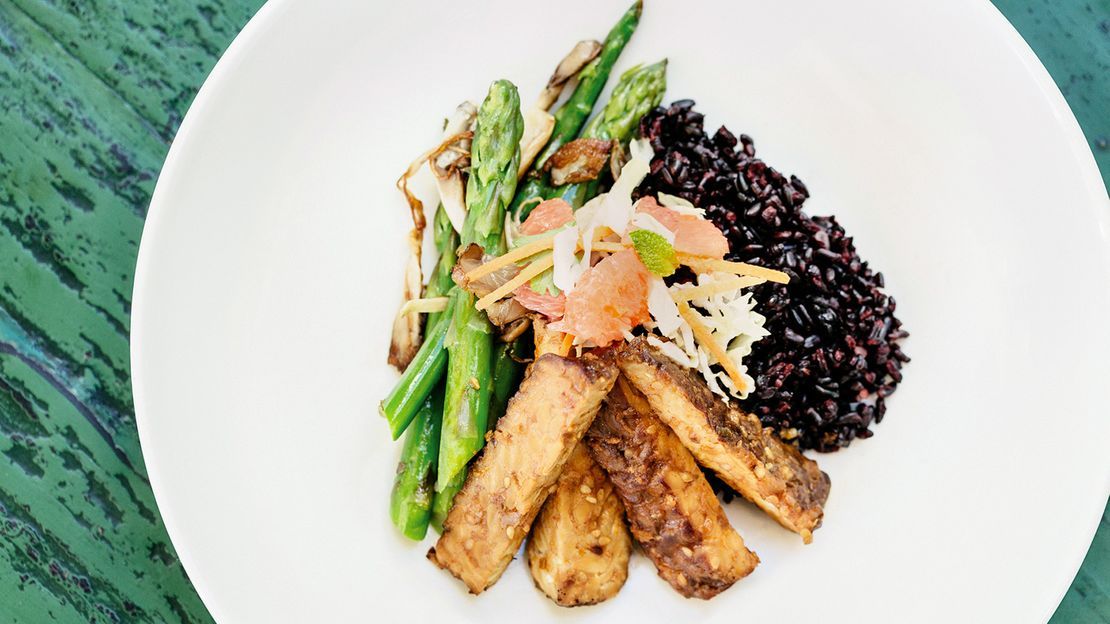 Stir fry tempeh asparagus rice