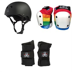 Triple 8 Sweatsaver Liner Skateboard Helmet ​+ 187 Slim Knee Pads ​+ Triple 8 Wristsaver Slide On Wrist Guards