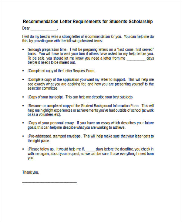 Basic Free Scholarship Recommendation Letter