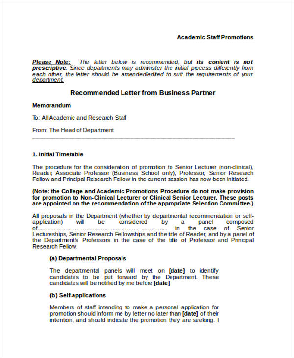 Business Partner Recommendation Letter Example