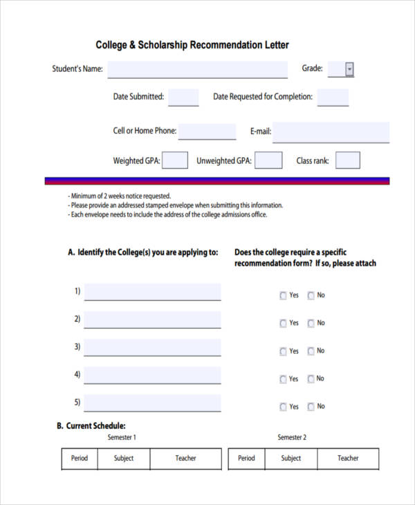 College Scholarship Recommendation Letter