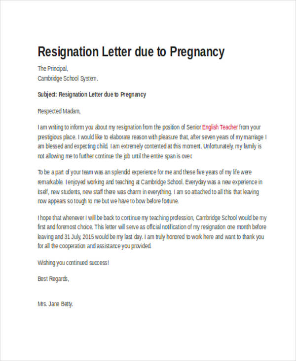 Resignation Letter Examples - 56+ in PDF | MS Word | Google Docs ...