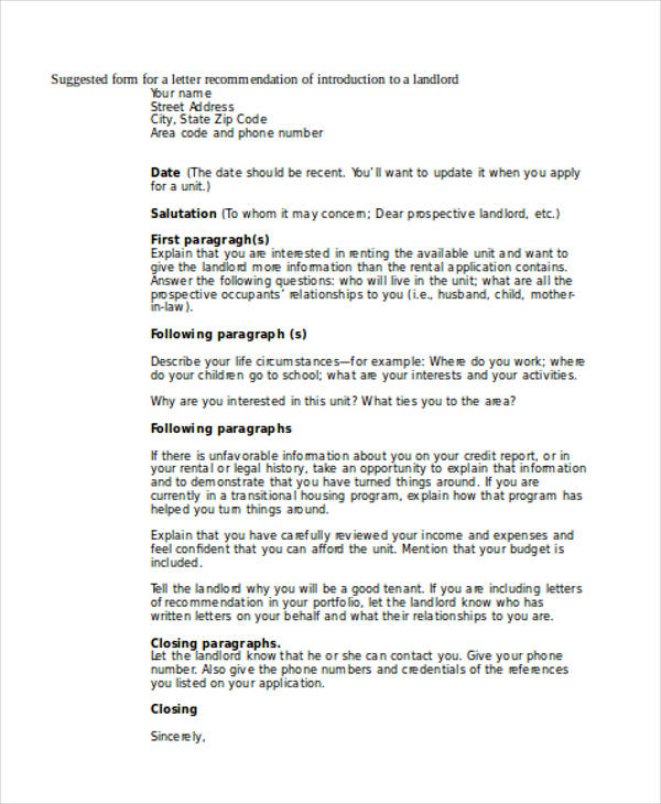 Free Landlord Recommendation Letter