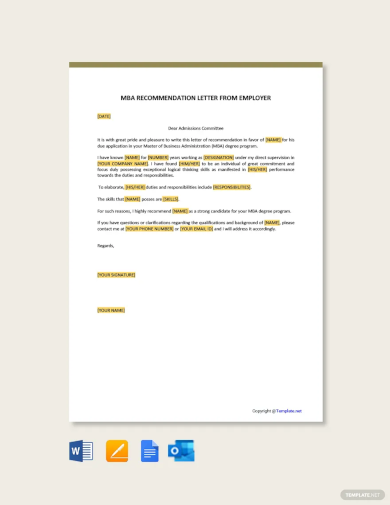 MBA Recommendation Letter From Employer Template