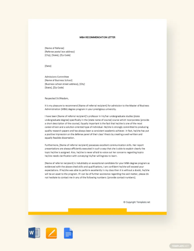 MBA Recommendation Letter Template