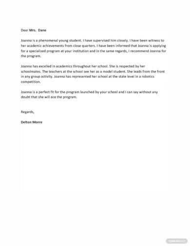 Recommendation Letter Template for Student