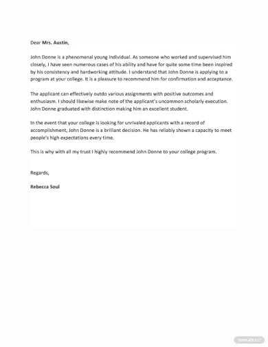 Recommendation Letter for College Template