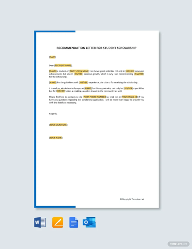 Recommendation Letter for Student Scholarship Template