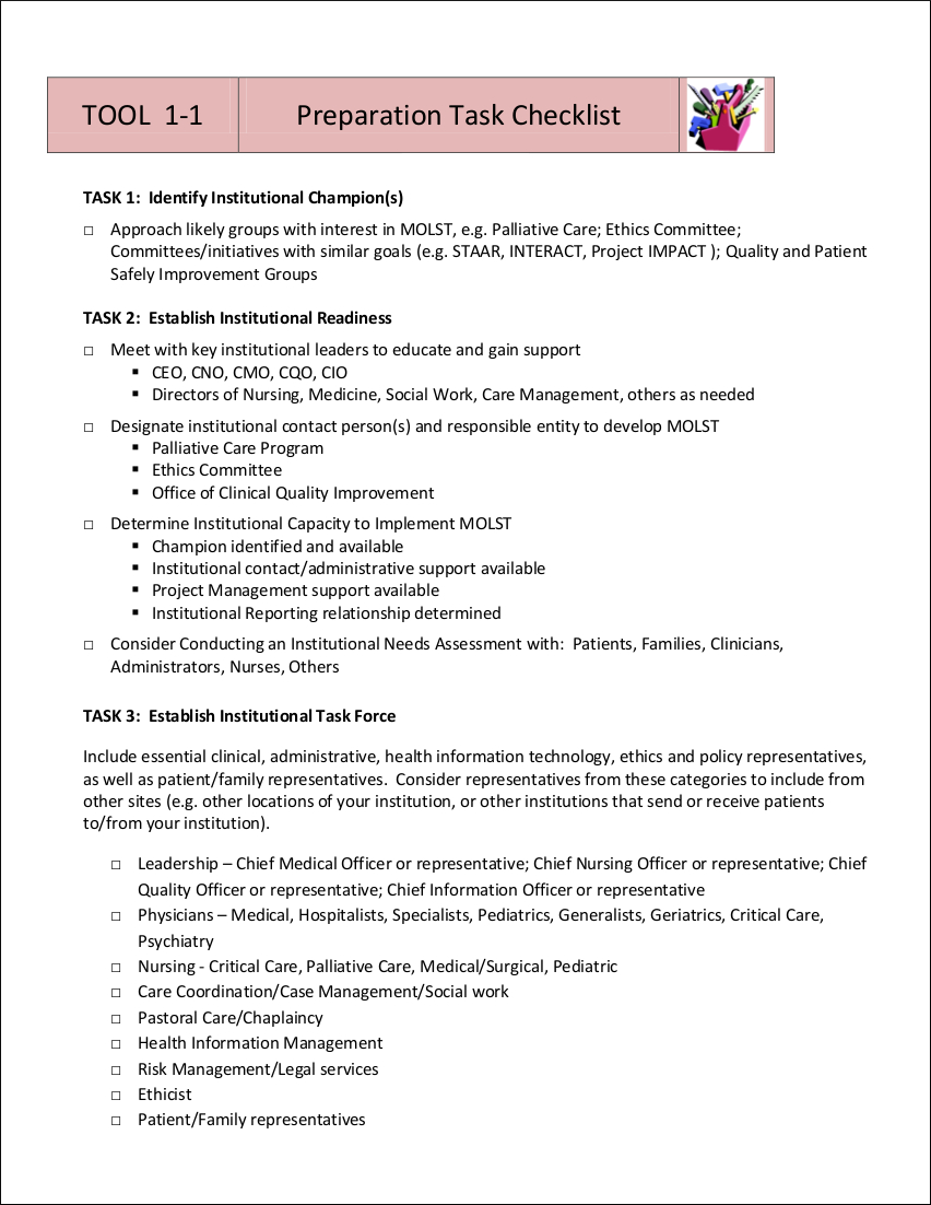 Sample Preparation Task Checklist