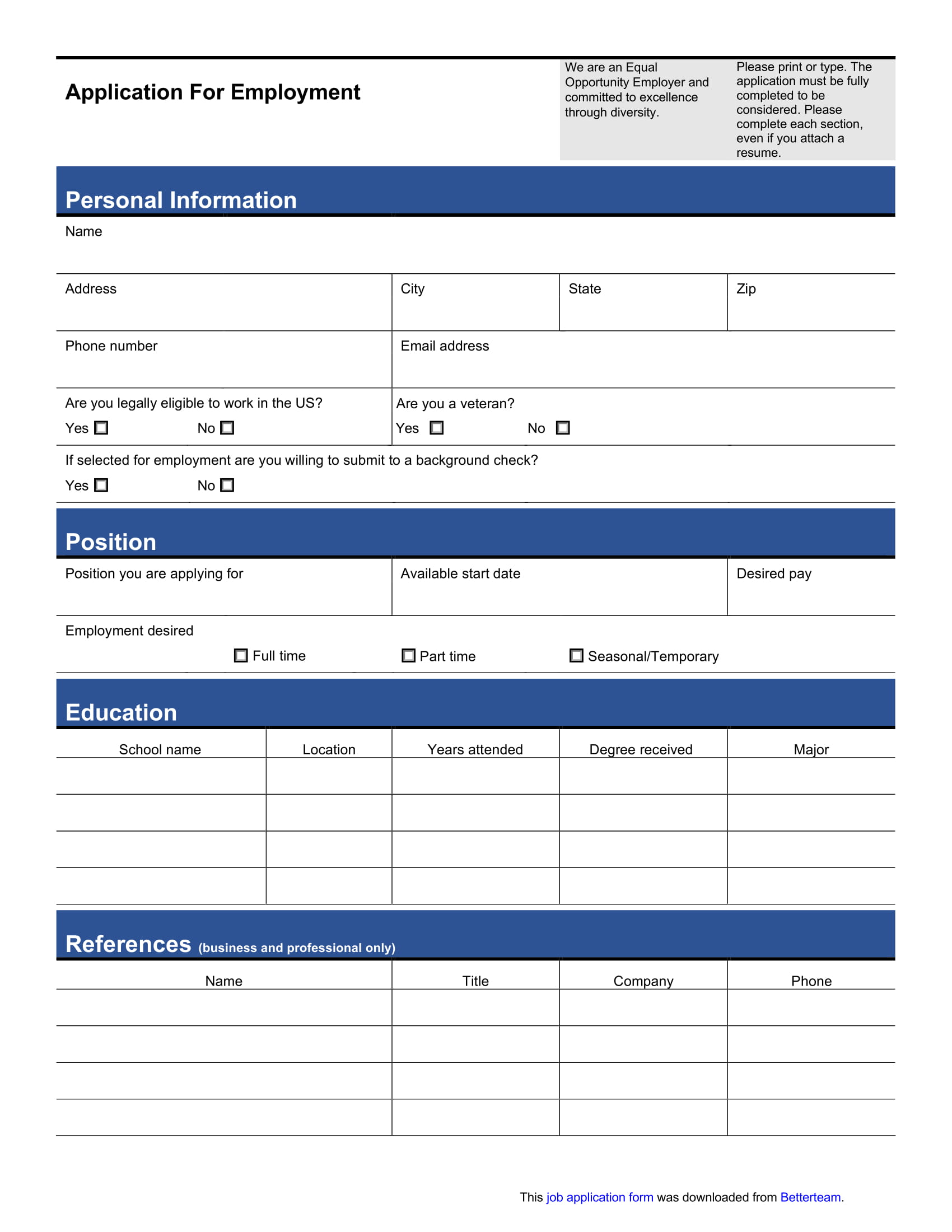 Employer Application Template from images.examples.com