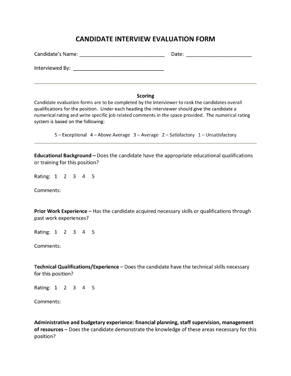 Candidate Interview Evaluation Form Example