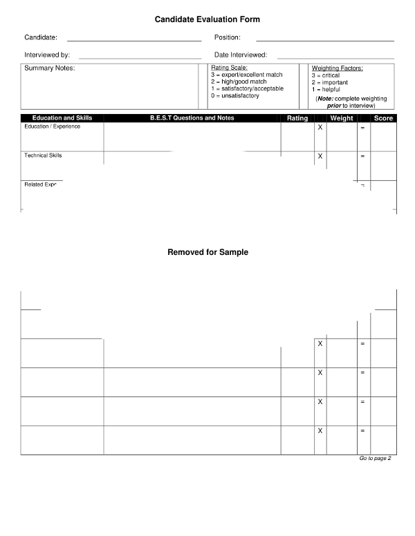 Comprehensive Candidate Evaluation Form Example