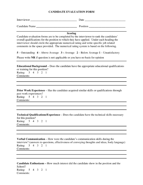 Example of Candidate Evaluation Form