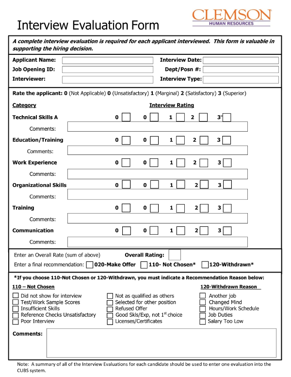 Interview Process Evaluation Form Example