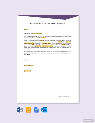 Marketing Assistance Job Application Letter Template